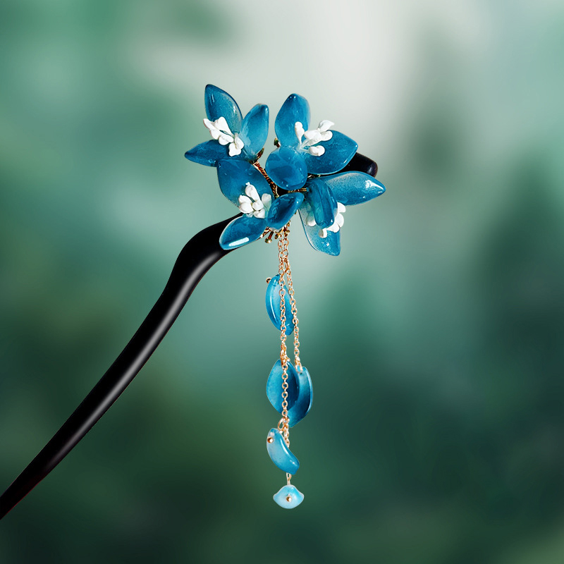 Women Fashion Hair Style - New Chinese Style Blue Glaze Flower
