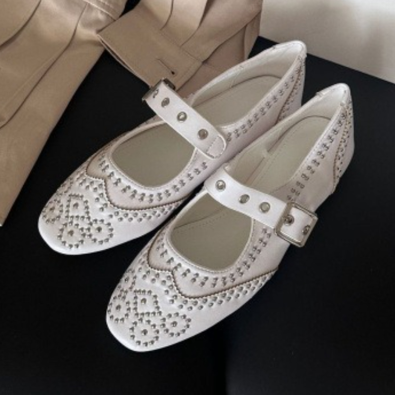Women'S Fashion Brand Shoes - Retro Rivet Buckle Design Flats Women