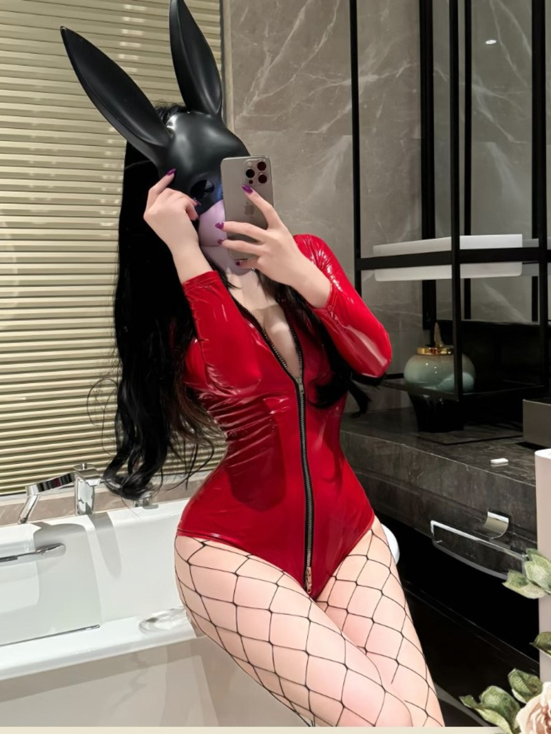 Women'S Fashion Pajamas - Sexy Patent Leather Bodysuit Zipper Uniform