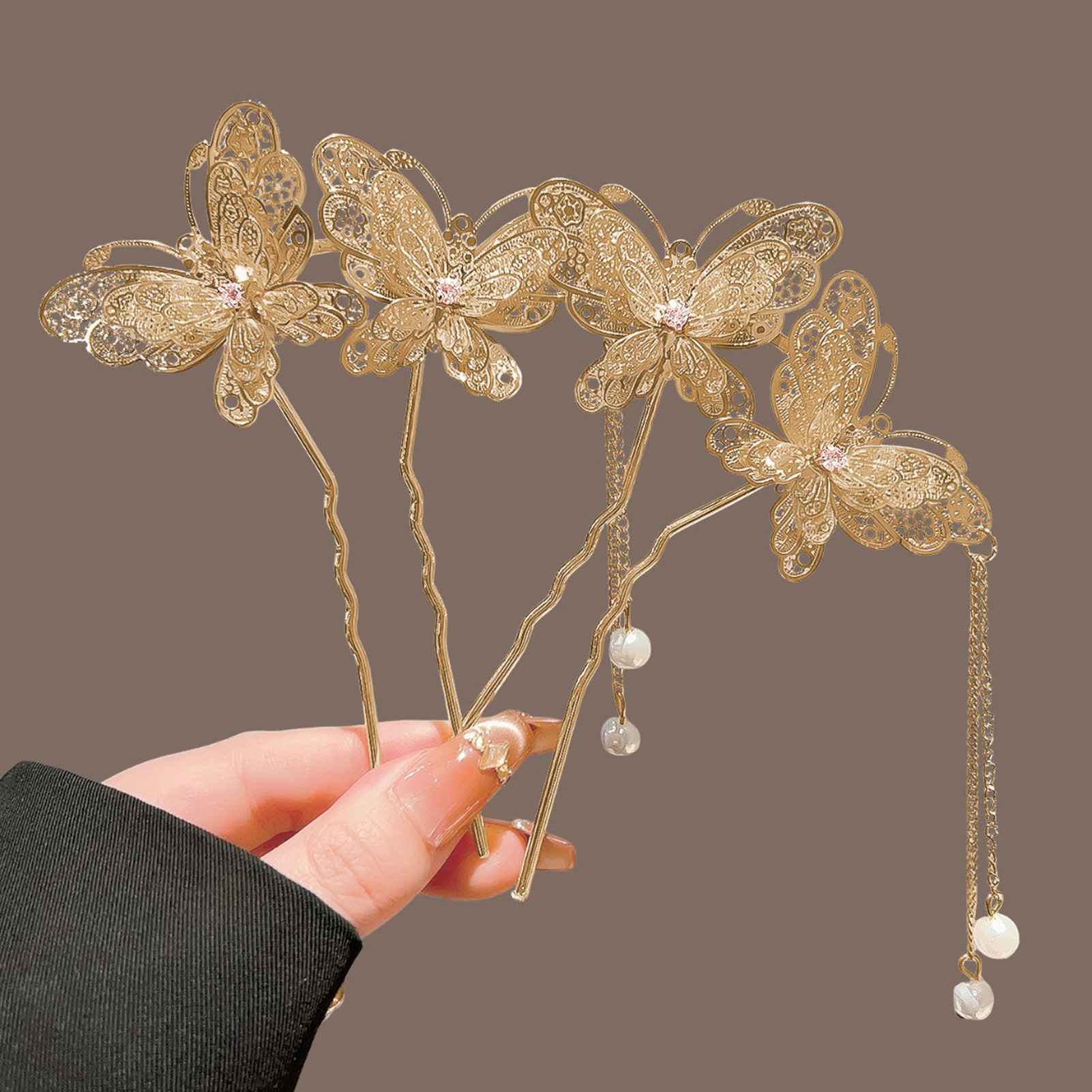 Women Fashion Hair Style - Neo Chinese Double Butterfly Tassel Hairpin