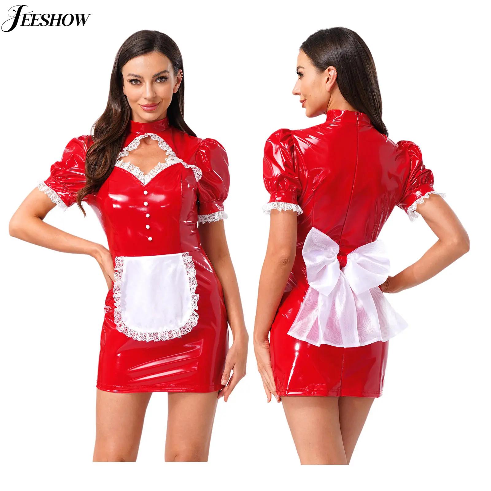 Bodycon Dress Women - Womens French Maid Costume Patent Leather
