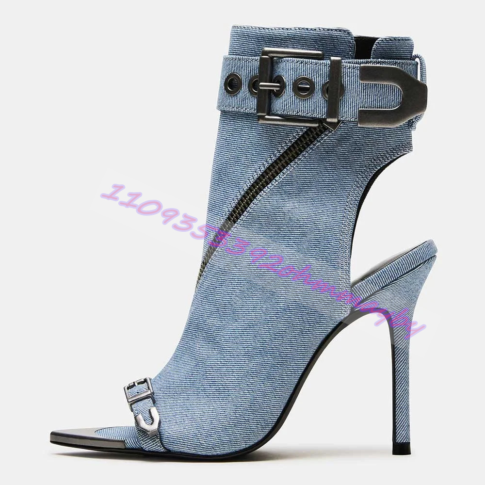 Women'S Fashion Leather Boots - Summer Blue Denim Pointed-Toe Boots For