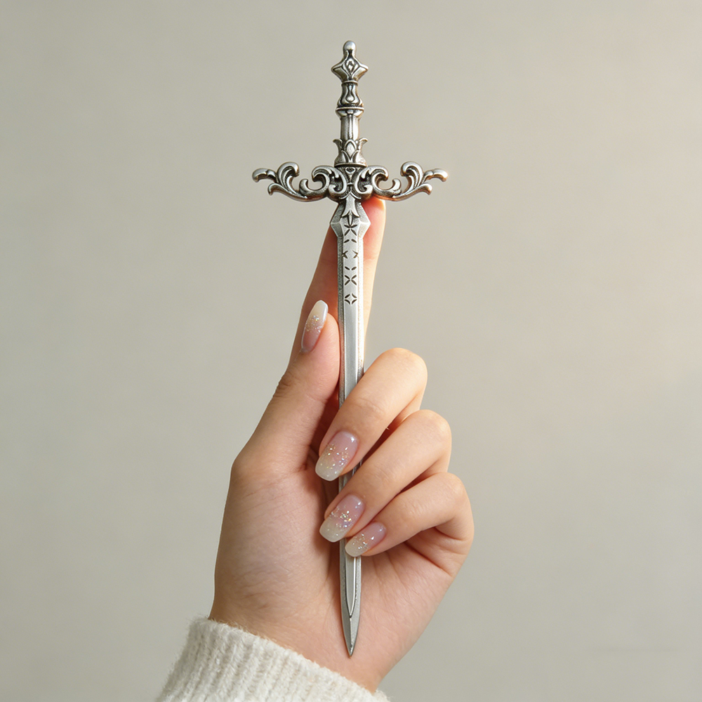 Women Fashion Hair Style - 1pc Silver-Tone Sword Hair Stick Ornate