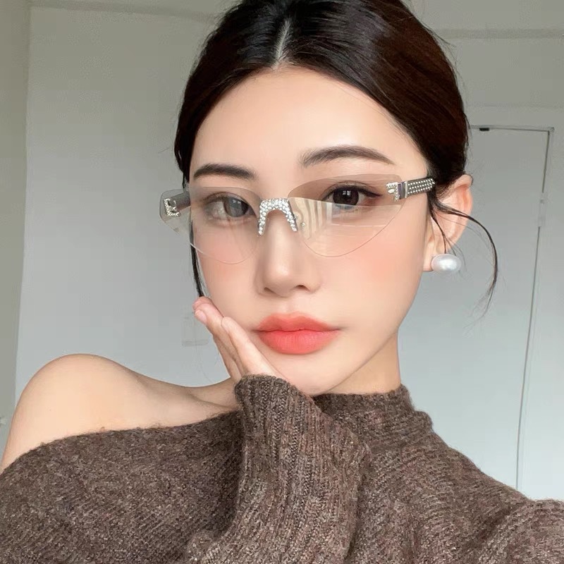 Women'S Fashion Reading Glasses - Women's Sexy Cat Eye Rimless Rhinestone
