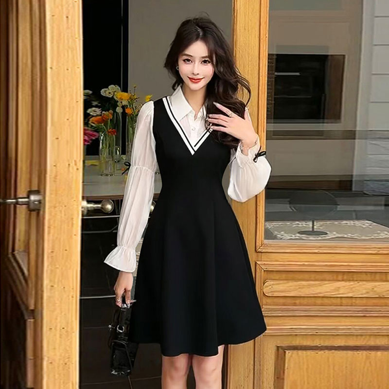 Women'S Fashion Petite - Slimming A-Line Spring Dress Long Sleeve