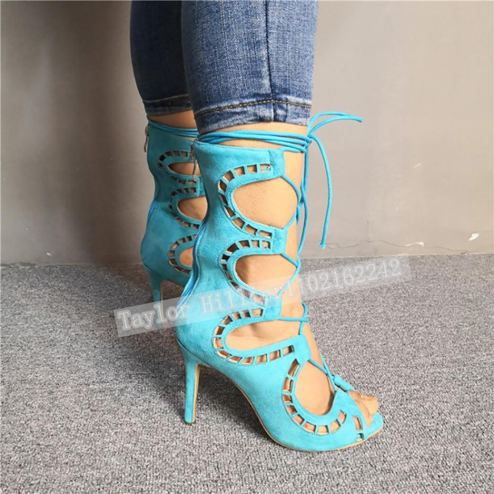 Blue Open-Toe Criss-Cross Stra - Women'S Fashion Leather Boots review and price