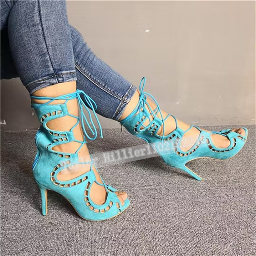 Blue Open-Toe Criss-Cross Stra - Women'S Fashion Leather Boots review and price
