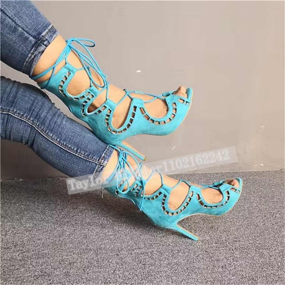 Blue Open-Toe Criss-Cross Stra - Women'S Fashion Leather Boots review and price