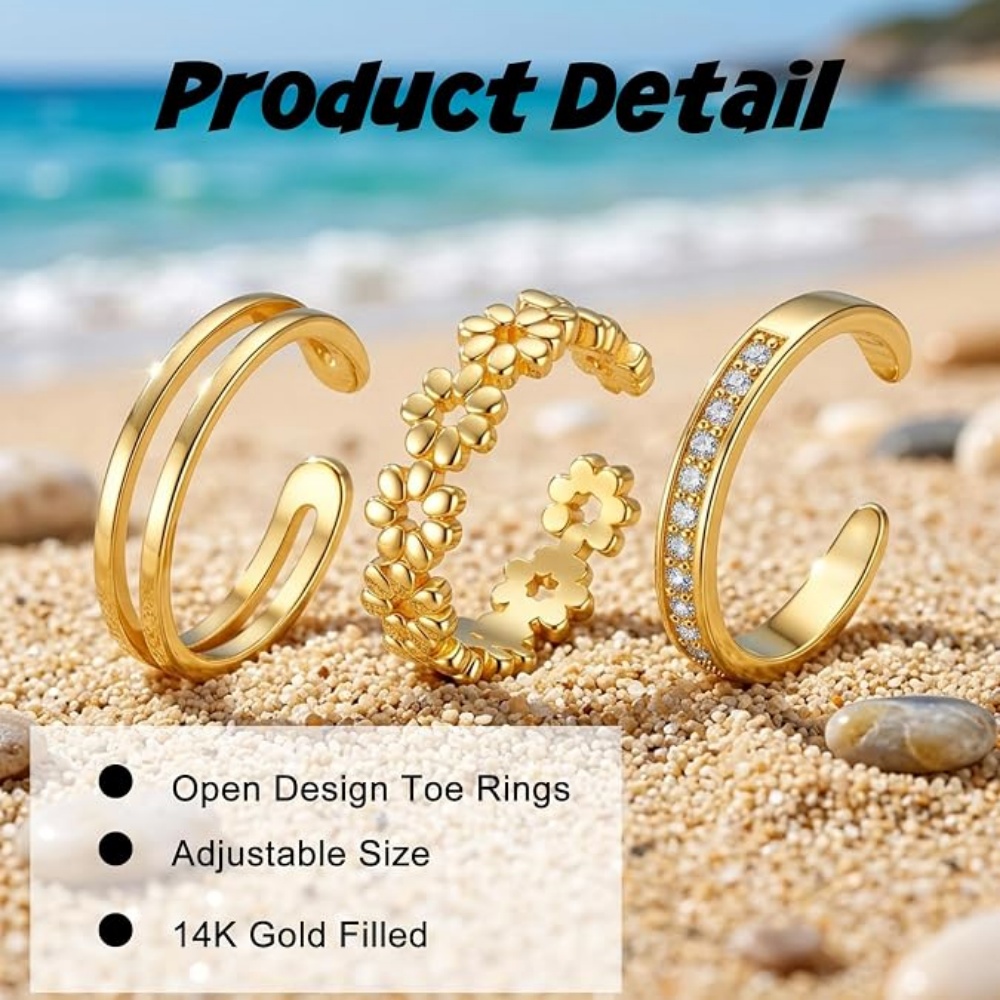 3Pcs Gold Open Adjustable Ring - Women'S Fashion Rings Gold review and price
