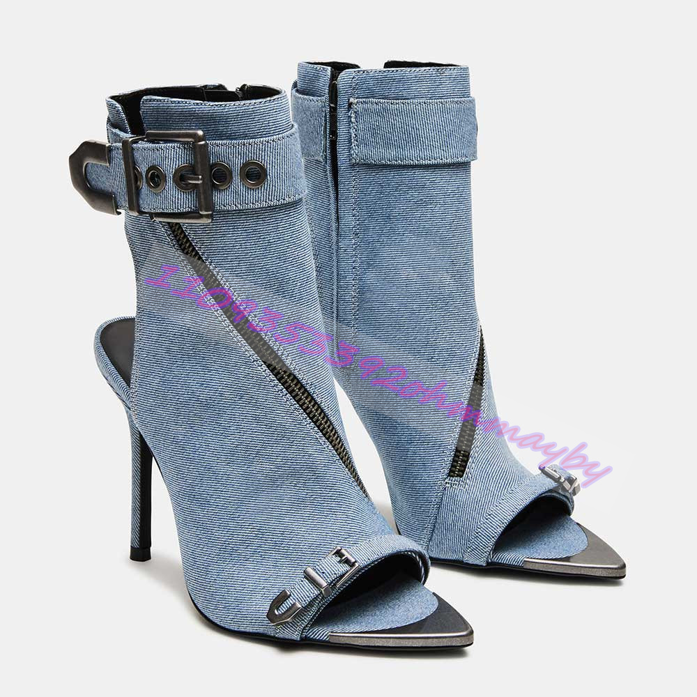 Summer Blue Denim Pointed-Toe  - Women'S Fashion Leather Boots review and price