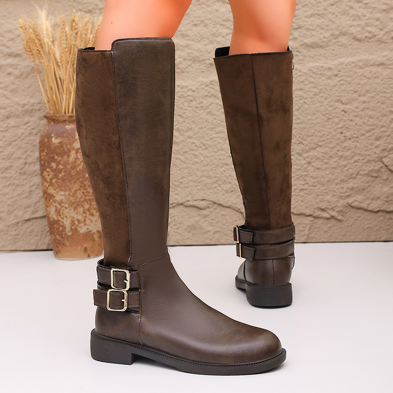 Fashion Buckle Brown Pu Leathe - Women'S Fashion Leather Boots review and price
