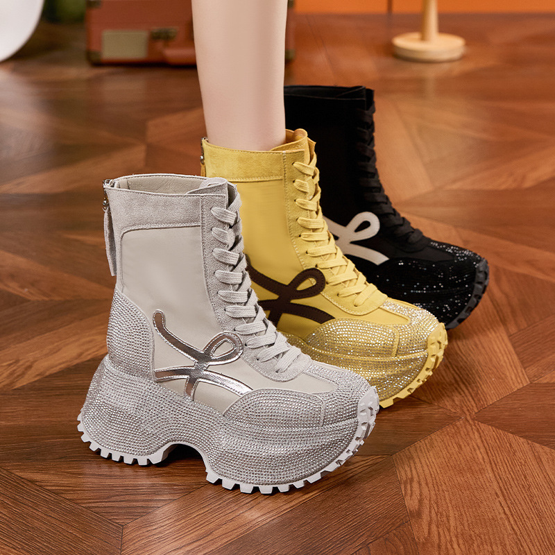 Women's Thick Sole High-top Fa - Women'S Fashion Leather Boots review and price